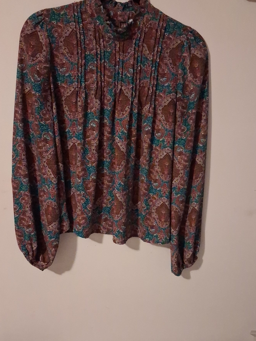 Joie Brown and Teal Paisley High-Neck Blouse